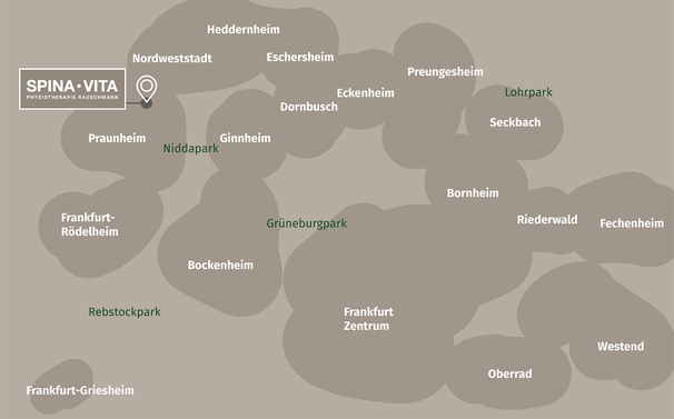 Lageplan das Physiotherapiepraxis Spina Vita in der Region Frankfurt/Stadtteile