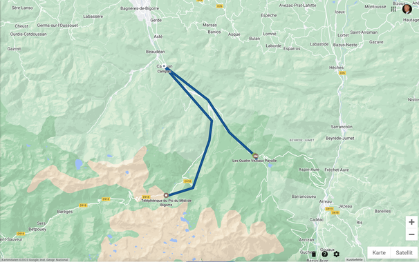 Bild: Route einer Wohnmobilreise in die Hochpyrenäen am Tag 4