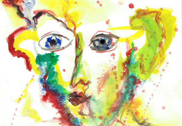 Wagemut, Gesicht mit blauen Augen, Aquarell, 2014