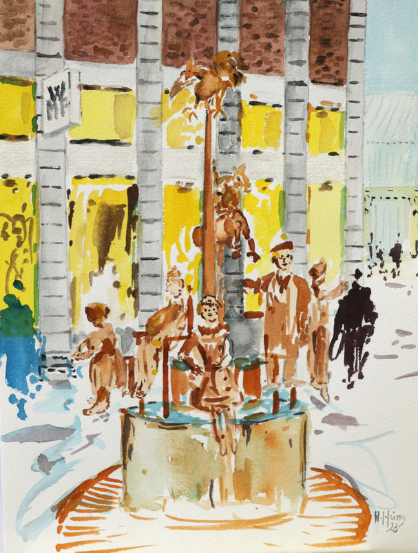 Puppenbrunnen Aachen (Aquarell), 24 x 30 cm