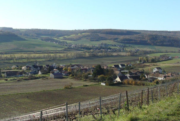 Au premier plan, le village de Monthurel. Au fond, la commune voisine de Saint-Eugène.