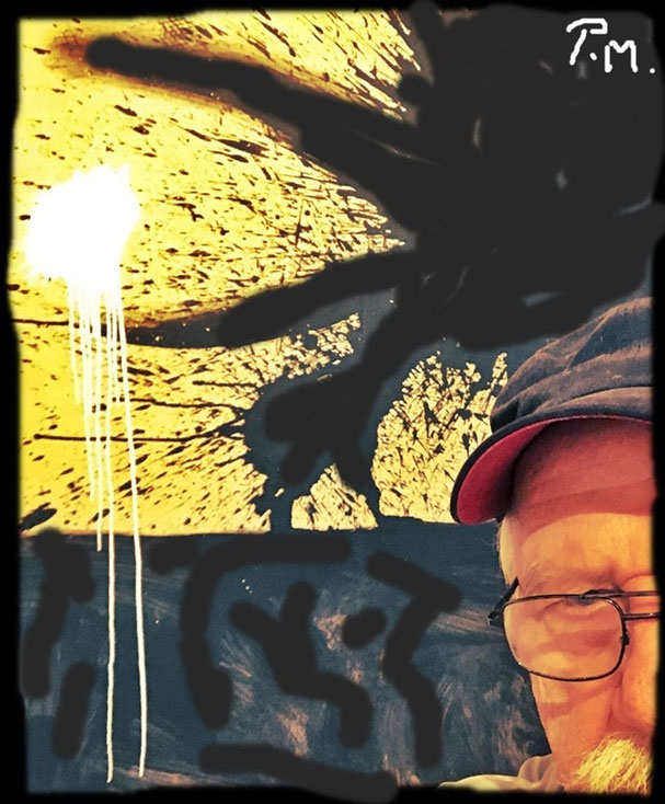 Pedro Meier Appropriation Art – Selbstbildnis & Übermalung von Joan Miró, Barcelona– » Black Yello White « Overpainted Palimpsest Paraphrase Mixed Media 2021 PhotoArt, Fine-art photography, Artwork by Pedro Meier Artist & Writer Niederbipp am Jurasüdfuss