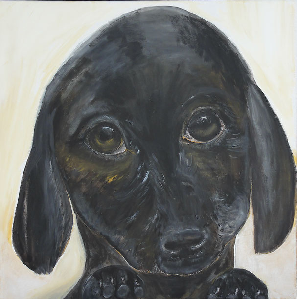 Lis: Young dog. Painting on canvas, 60 x 60 cm