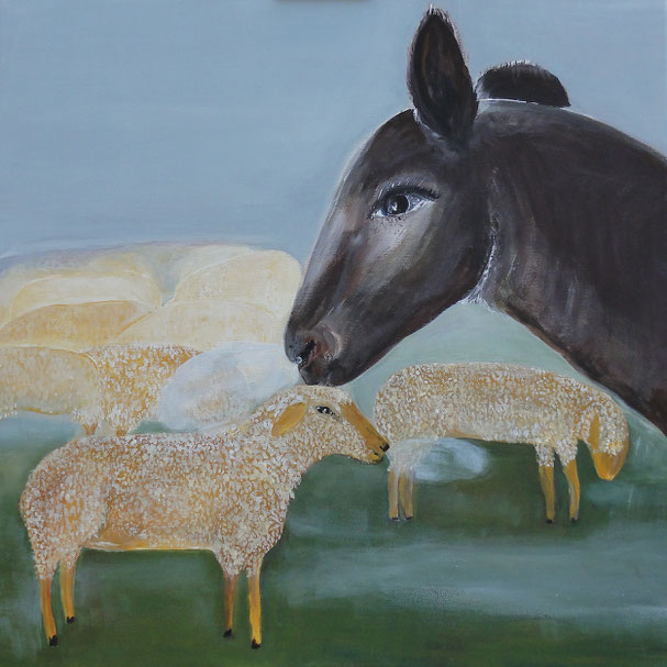 Der Wächter und die Herde, Leinwandbild von Lis 57 x 58 cm