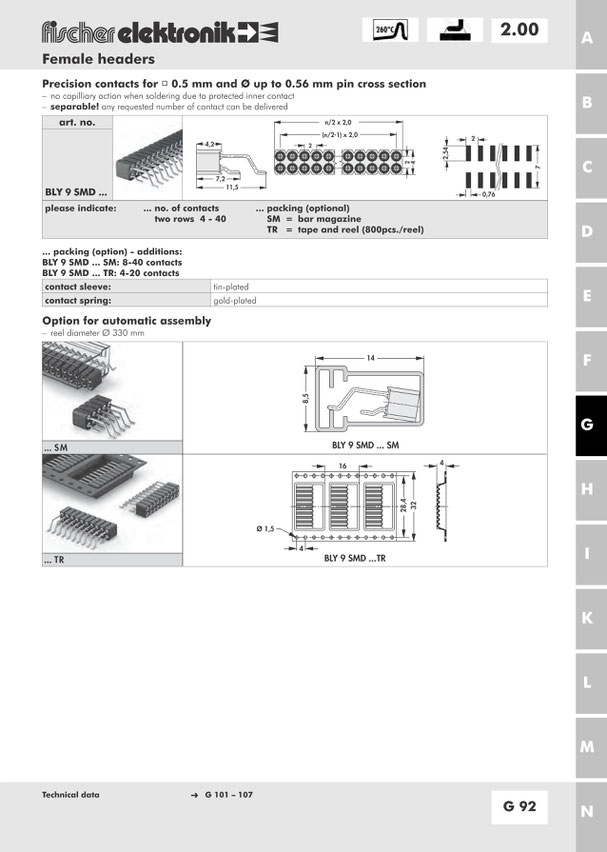  BLY 9 SMD   表面実装用連結ソケット 2㎜ピッチ　2列 ライトアングル