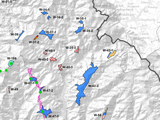 Plangebiet für Gemeinde Oberwolfach gemäß 2. Offenlage  /  Quelle: Ausschnitt aus Originalkarte des Regionalverbands Südlicher Oberrhein