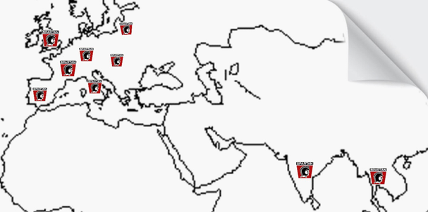 Map showing the main countries where the parts needed to restore The French Spartan were found