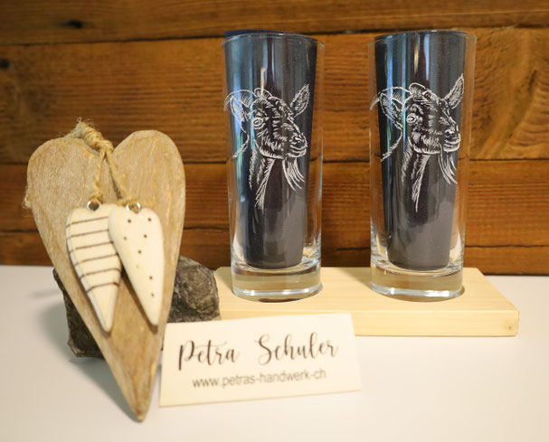 Glasgravuren / Gravierte Kaffeegläser Edelweiss / www.petras-handwerk.ch