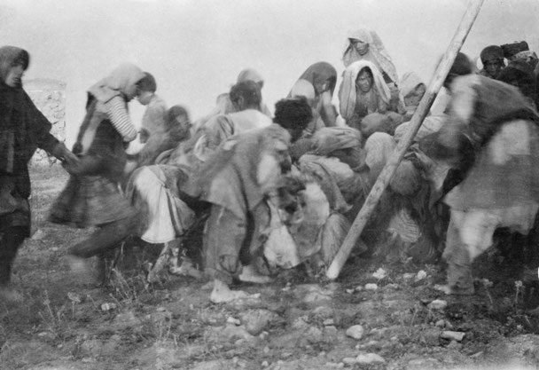 The daily sheep kill at Bijar. A small party of starving men and women fighting for the entrails