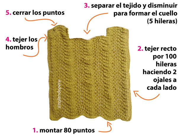 Cómo tejer un poncho pullover rectangular en dos agujas o palitos