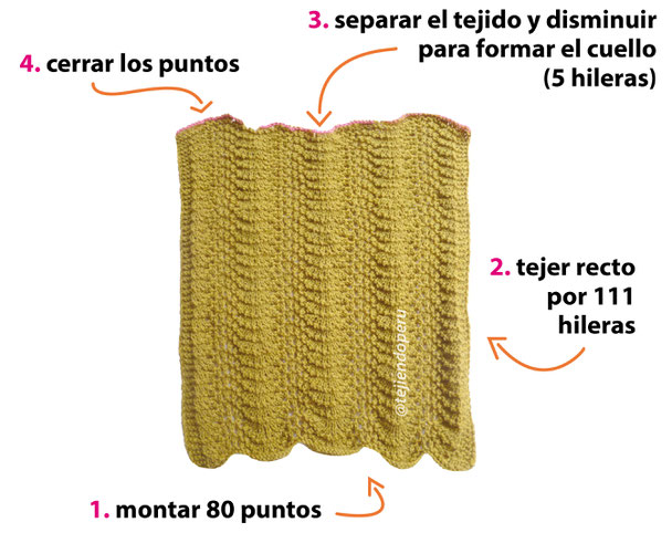 Cómo tejer un poncho pullover rectangular en dos agujas o palitos