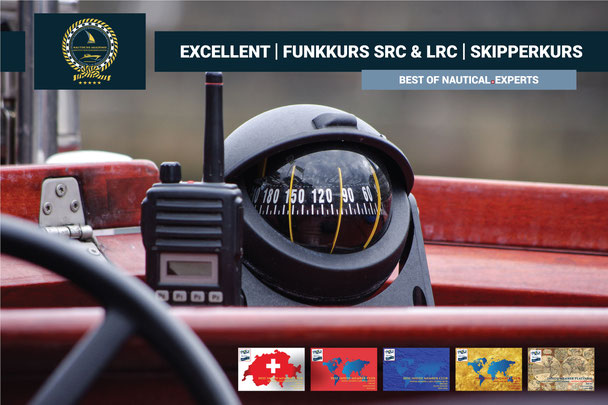 Kompass und Handfunkgerät am Steuerstand – EXCELLENT Skipperkurs mit SRC & LRC Funktraining, praxisnahes Arbeiten an der Nautischen Akademie.