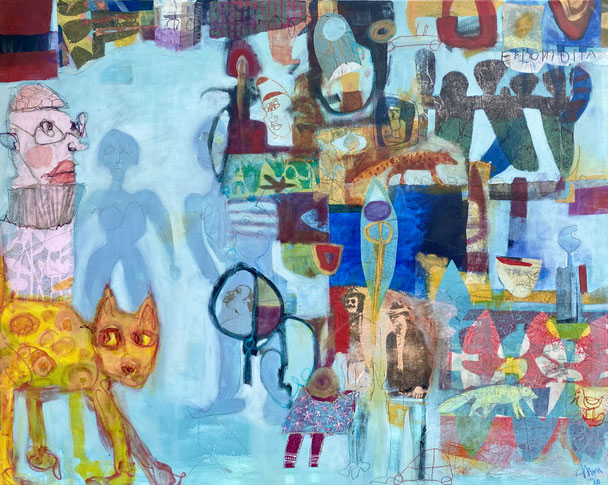 o.T.     2020       100x90     Acryl - Collage - Wachs      (Privatbesitz)