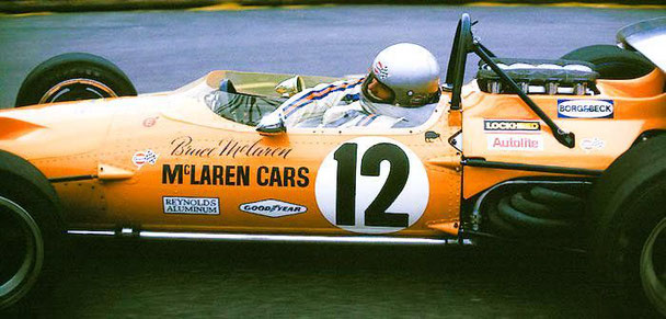 Bruce McLaren nella sua  M14 a Monaco nel 1970 nel suo ultimo Gp. 