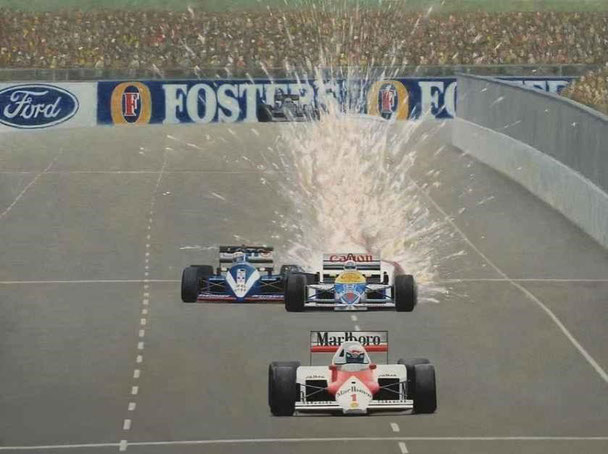 Il momento in cui esplode la gomma di Mansell che lo obbligherà al ritiro. F1ingenerale 