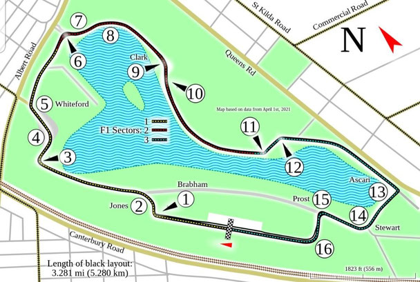 Il layout del circuito di Albert Park a Melbourne. Wikipedia 