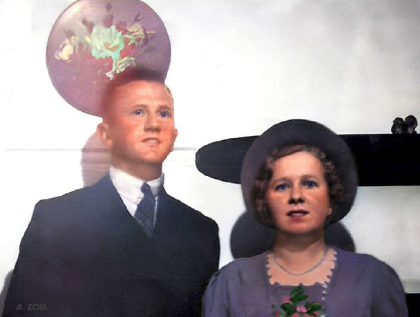 Late 1930s - Stan & Clarice Adams ( wife ) wedding photo. Image trimmed & rendition by Anthony Zois.