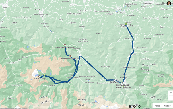 Bild: Route einer Wohnmobilreise in die Hochpyrenäen am Tag 3