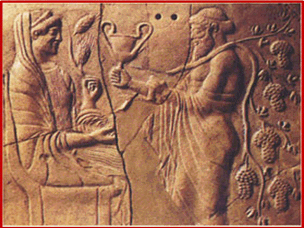 ll Dio di Niso,  Dioniso, nato da Zeus e da una donna mortale (Semele). offre una coppa di vino a Persefone, VI secolo a.C. Museo Archeologico di Reggio Calabria.