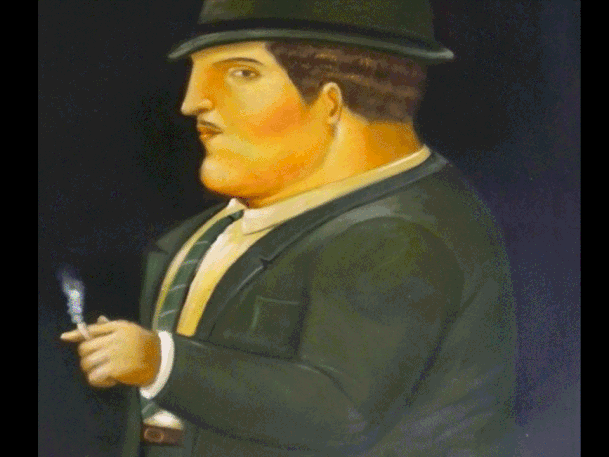 Ferdinando Botero, Medellin 1932:  uomo con sigaretta fumante.
