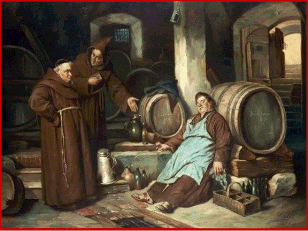 Nel XV secolo,i monaci bevevano da 2 a 4 litri di vino al giorno e le razioni erano propor-zionate al grado monastico. San Benedetto al contrario preucriveva di non bere fino alla sazietà, ma più moderatamente, perché "il vino fa apostatare i saggi".