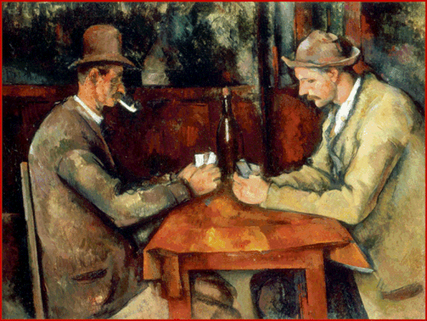 Paul Cézanne (1839-1906). "I giocatori di carte", Parigi, Museo d’Orsay; Barnes Founda-tion, Philadelphia; Metropolitan Museum of Art,New York;Courtauld Institute of Art, Lon-dra; collezione privata.
