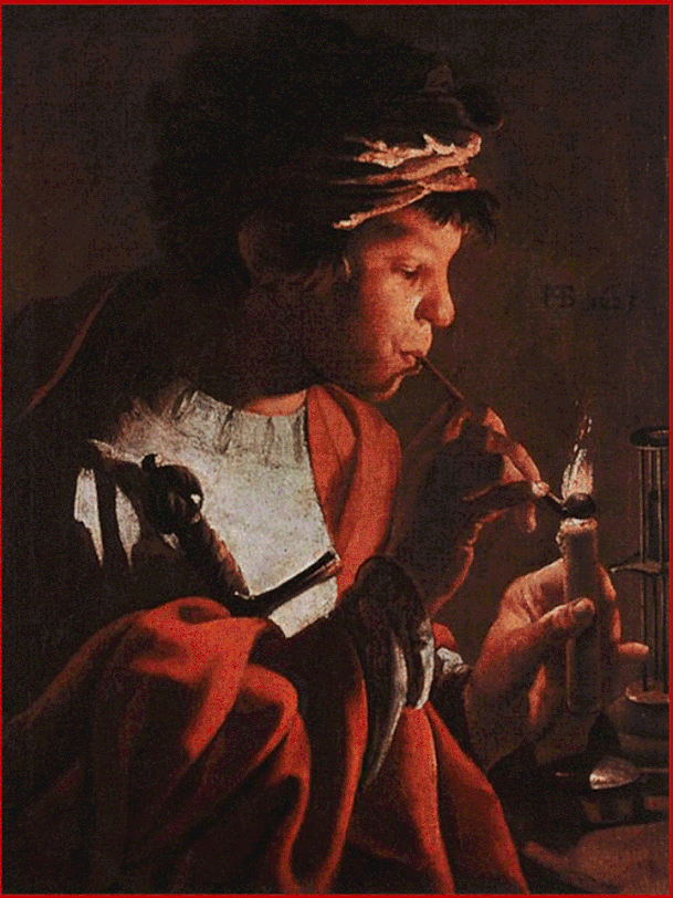 Hendrik ter Brugghen (1588-1629). "Ragazzo che accende la pipa" (1623). Olio su tela, Utrecht, Central Museum.