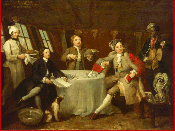 William Hogarth Hogarth (1697-1764) "Il capitano Lord George Graham nella sua cabi-na" (1746). olio su tela Museo, Nazionale Marittimo, Greenwichme Museum .
