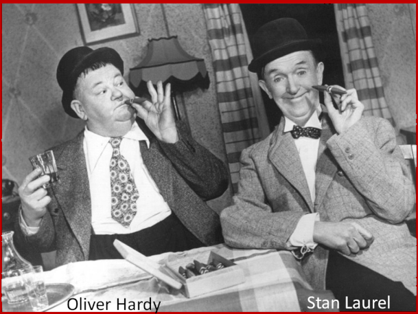 Oliver Hardy (1892-1957) obeso (Kg 130), fumatore: nel 1954 infarto cardiaco;nel 1955 altro IMA+ictus cerebri;nel 1956 altro IMA e ictus;nel 1957 decesso. Stan Laurel (1890-1965), diabete, fumatore: nel 1949, nel 1955 ictus cerebri, nel 1965 decesso.