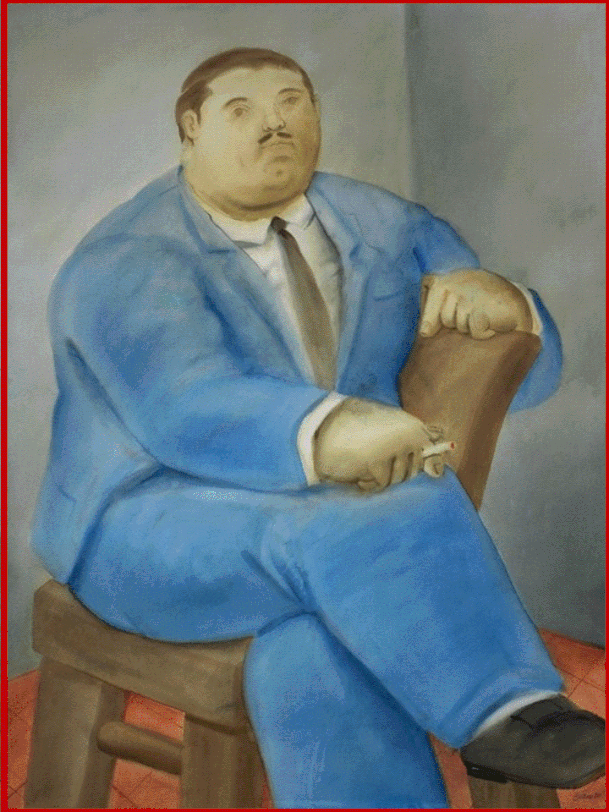 Ferdinando Botero (Medellin 1932 )"Uomo seduto" del 1980, acquarello su carta 166 x 115 cm. Galleria Veranneman ,Bruxelles.