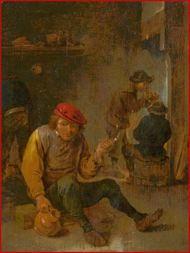 David Teniers il vecchio (Anversa, 1582, 1649), Contadini fumatori di pipa. Riportato da Mauro Masiero.