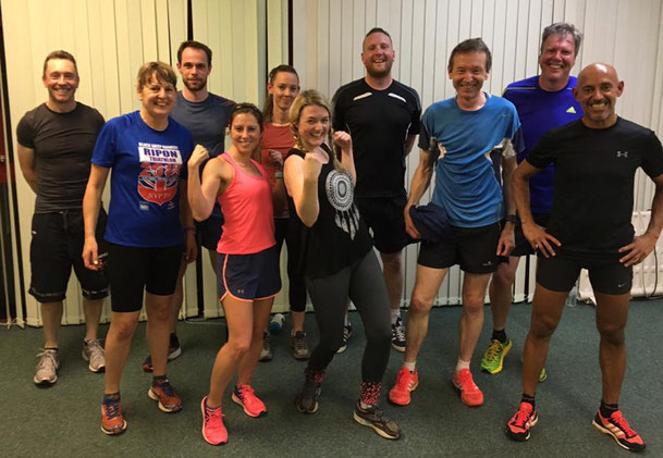 Happy group of cyclists, runners, climbers and hockey players after the session is done