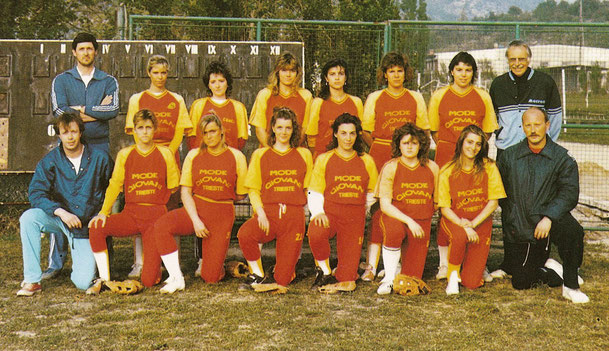 serie A 1987 - Russi (Manager), Bunicelli, Minen, Cergol M., Cergol G., Taucar, Merluzzi, Faidiga Fabio (Pres.), Agelli (Coach), Grosso, Foscarini, Mervi, Radivo, Sauro, Fabbri, Saule (Coach).