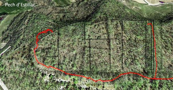 Trace GPS lors de la découverte du site et superposition du plan de Limayrac