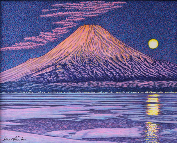 残月の富士　山梨