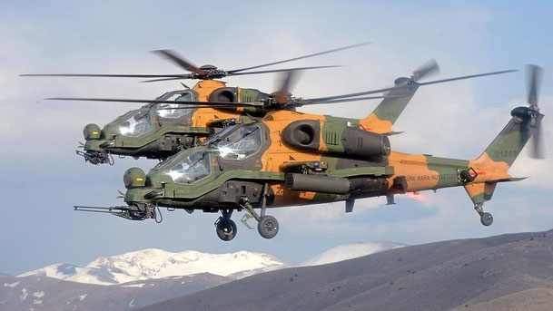 Una coppia di T129 "Atak" una versione costruita su licenza dalla TAI turca. (Foto: Agusta Westland)