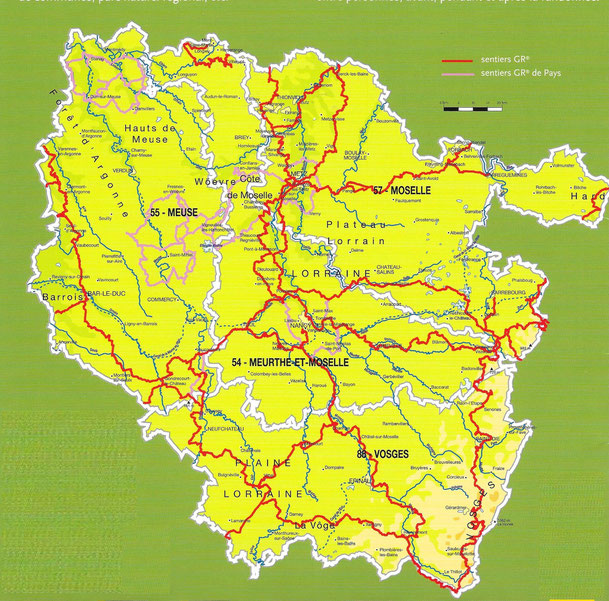 Carte des GR de Lorraine