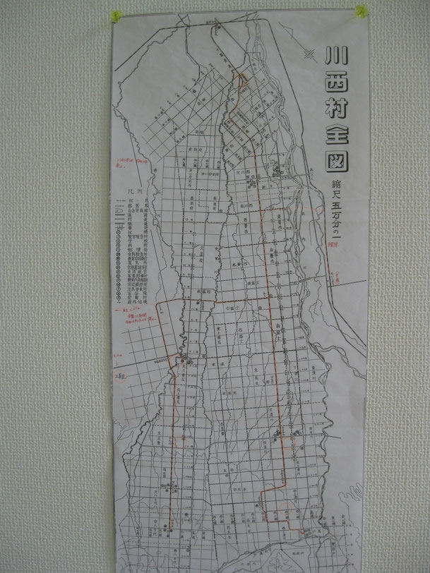 軽便鉄道の路線図が表示された川西村全図