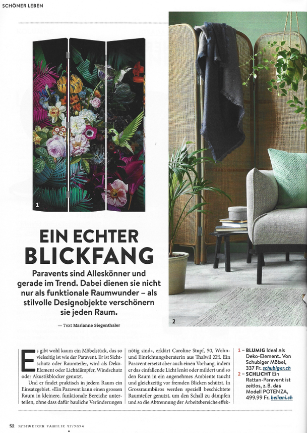 Interview in der Schweizer Familie mit Caroline Stupf stylisch Wohnberatung zum Thema Paravent Einrichtungsberatung Interior Design Innenarchitektur