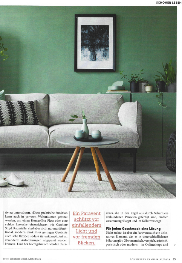 Interview in der Schweizer Familie mit Caroline Stupf stylisch Wohnberatung zum Thema Paravent Einrichtungsberatung Interior Design Innenarchitektur