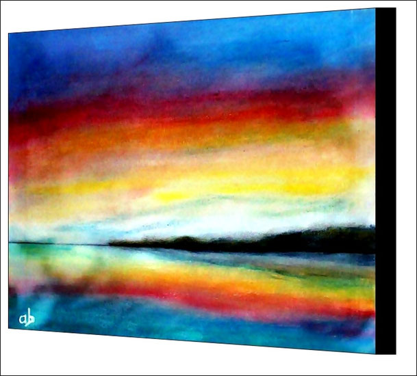 Sonnenuntergang an der Küste-Pastellgemälde-Meer-Sonnenuntergang-Klippee-Steilküste-Wasser-Himmel-Landschaftsmalerei-Pastellbild-Pastellmalerei