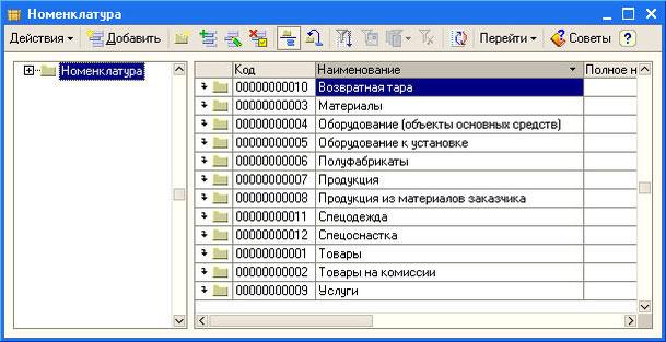 Рис. 4.8. Справочник Номенклатура