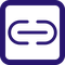 Lila Symbol mit zwei gegenüberliegenden, offenen Halbkreisen und einem horizontalen Strich dazwischen, umgeben von einem abgerundeten Quadrat