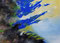 Gelb-Blau fliessend, 50x70 cm, Leinöl-Farbpigmente-Sand auf Baumwolle-KR. (Stuttgart-2024)