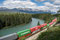 Einer der beiden Zugbeobachtungspunkte am Bow River. Hier bei Lookout zum Storm Mountain.