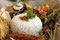 Leckere Rice Tafel = verschiedene Speisen aus Bali auf einer Platte von Restaurant zu Restaurant unterschiedlich