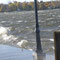 Waves break over City Dock in Cadillac. 