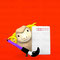 New Year's Post Card Wit  Smile Sheep And Writing Brush On Red Text Space 年賀状,笑顔の未と筆　赤いテキストスペース付