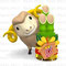 Front View Of Smile Brown Sheep With Kadomatsu　笑顔の茶色い羊と門松　正面図