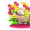 Smile Brown Sheep, Pink Plum Trees With Text Space　笑顔の羊と梅の木　テキストスペース付　年賀はがき用イラスト